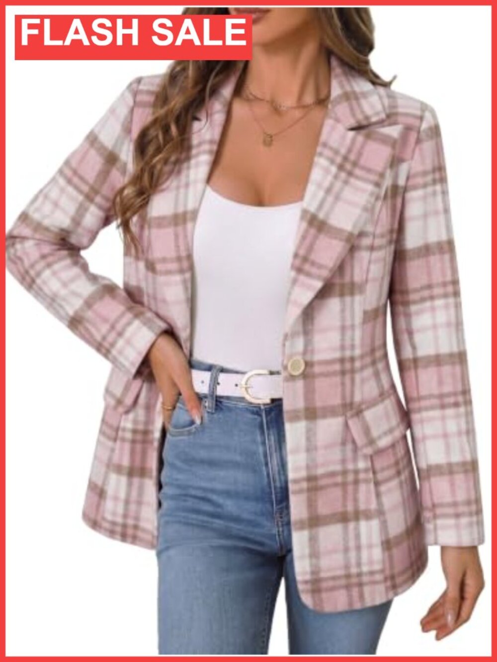 Wool Blend Plaid Blazer Jacket Slim Fit Business Casual
